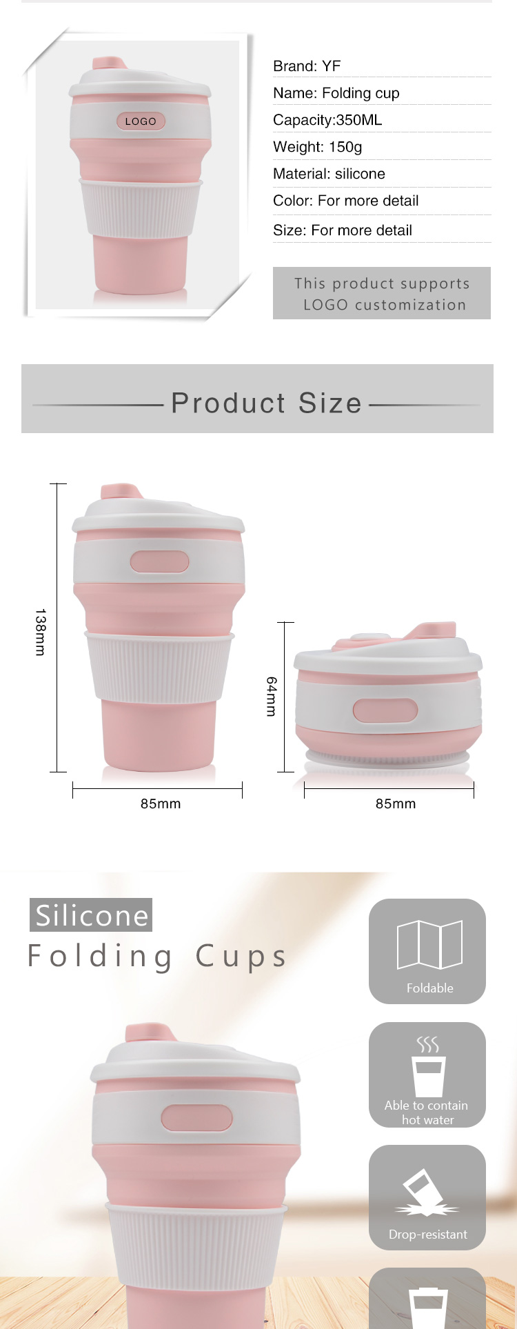 350ml BPA free Silicone Foldable Coffee Mug 3