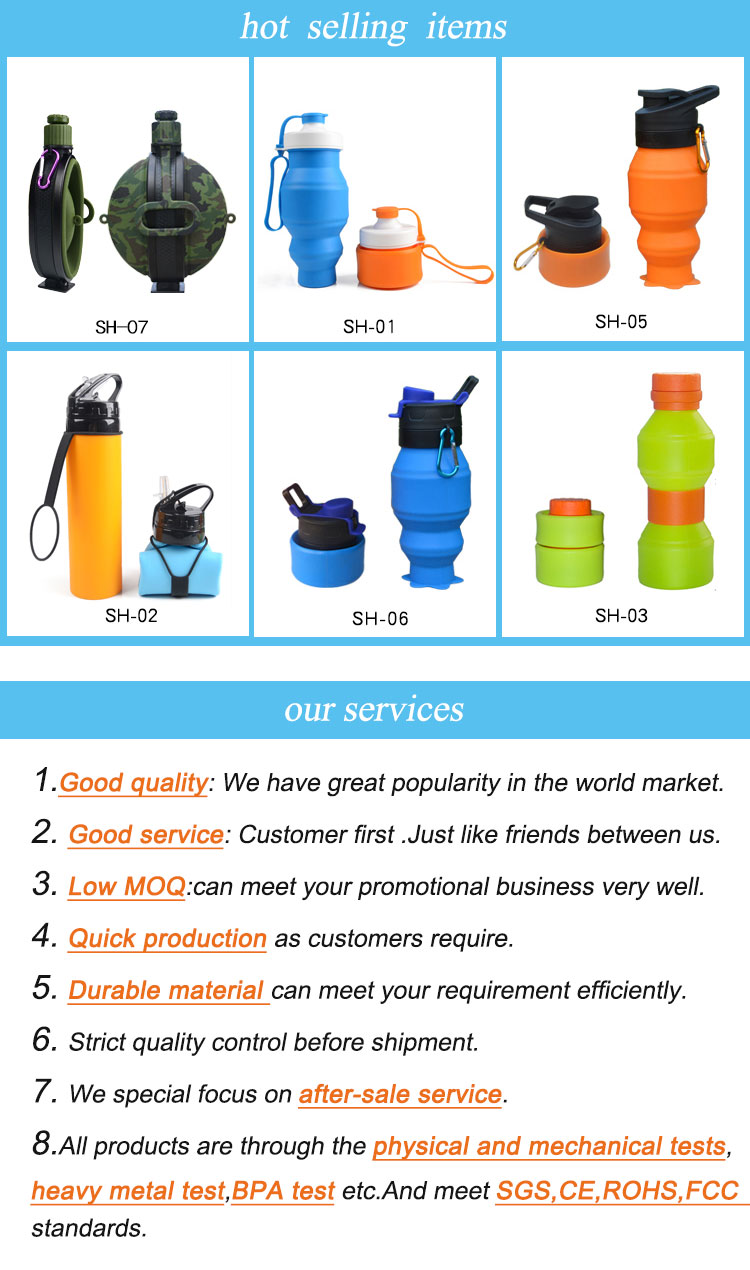 Food grade water bottles folding silicone kettle blank collapsible water bottles 13