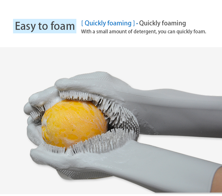 Slip-resistant Design Silicone Cleaning Brush Scrubber Magic Dish Washing Gloves 19