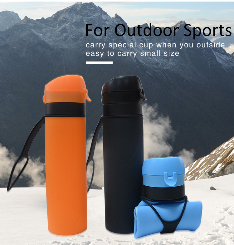 Private Label Bpa Free Outdoor Multifunction Water Bottle Gym Sport Folding Collapsible Silicone Water Bottle