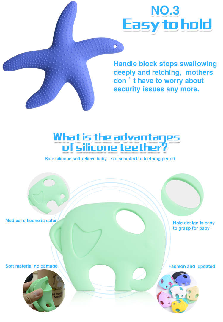 Newest unique designed bpa free food grade starfish silicone teether baby 13