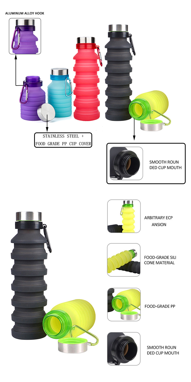 FDA bpa-free collapsible silikion telescopic water bottle with custom logo 7