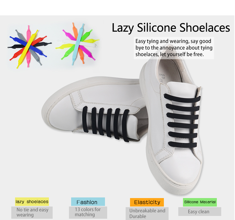 Lazy No Tie Silicone Rubber Elastic Shoelaces Easy Laces Sports 7