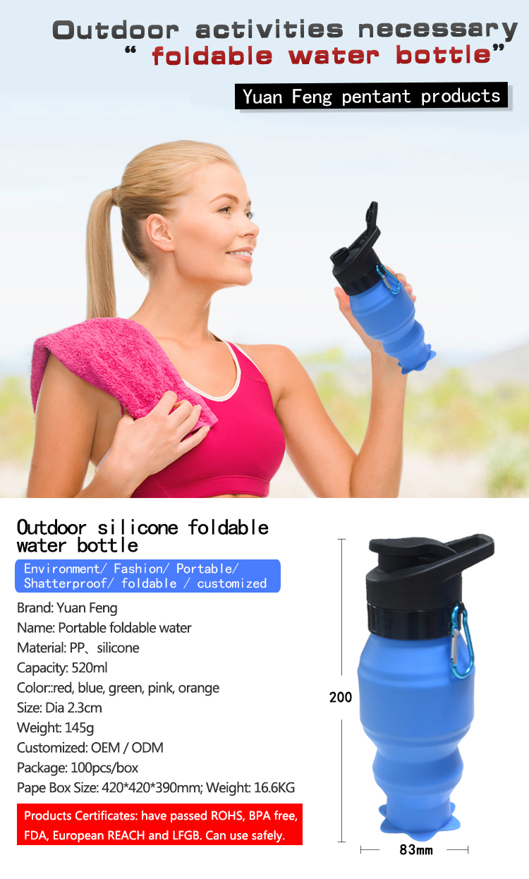 530ML Outdoor Hiking Travel Portable Silicone Collapsible Foldable Water Bottle 3