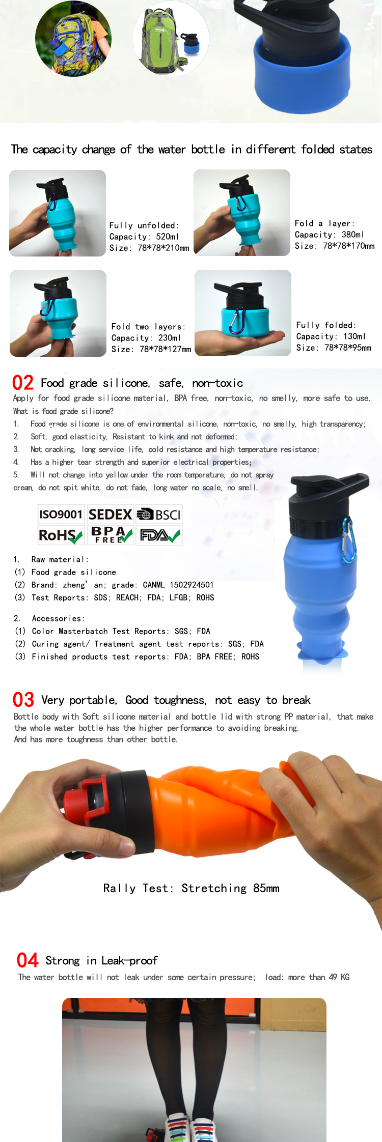 New Design Leak Proof Design Bpa Free Foldable Silicone Water Bottle 5