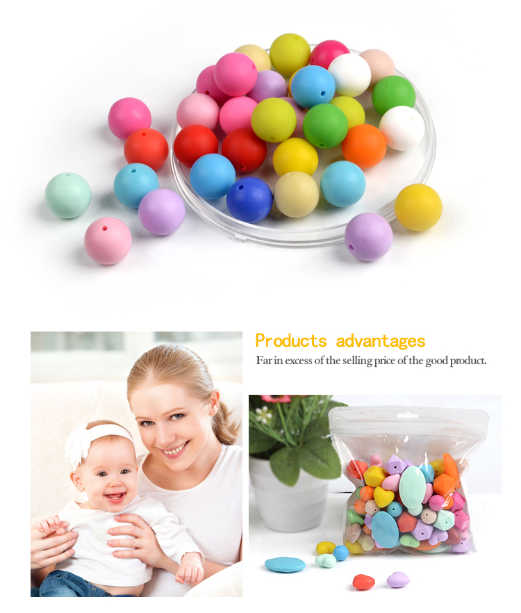 Custom Food Grade Soft Baby Teething Silicone Round Beads 15mm Silicone Beads For Pacifier 5