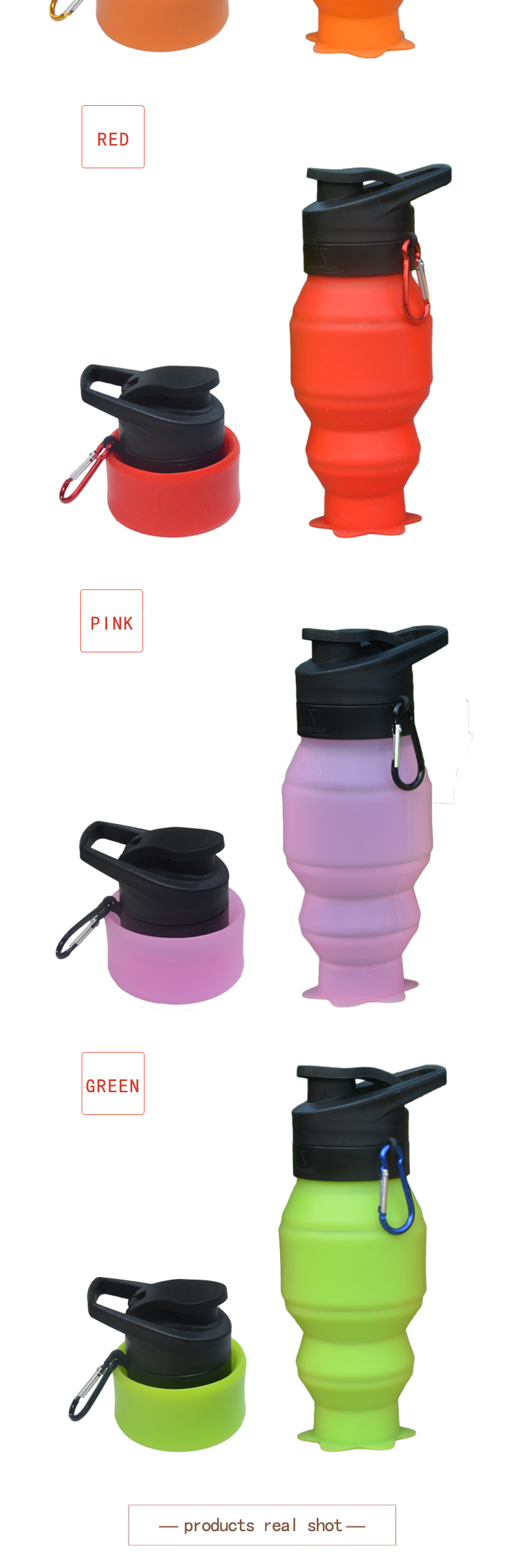 new design leak proof design bpa free foldable silicone water bottle 11