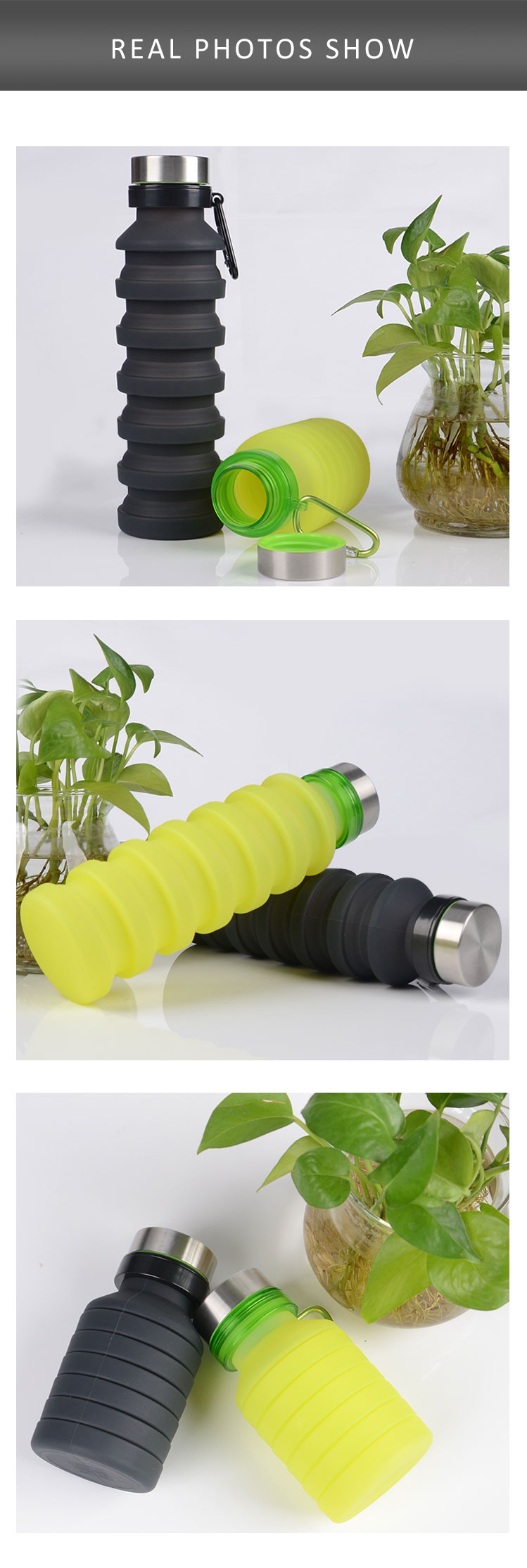 FDA Approval 550 ML/170ML Sports Silicone Foldable Water Bottle 9