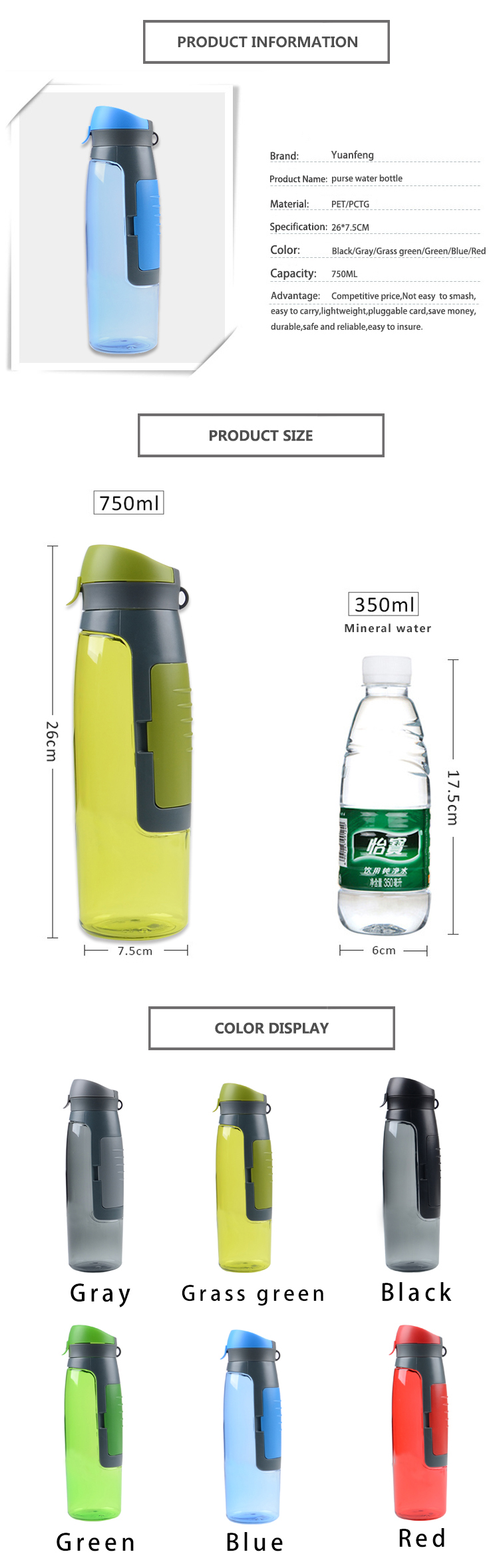 750ML Unbreakable PET Sports Plastic Water Bottle 5
