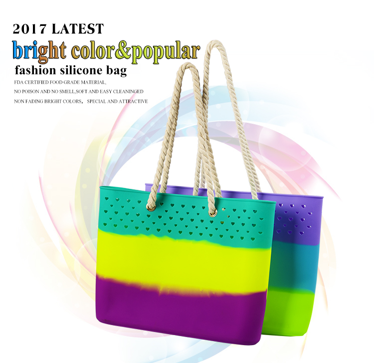 Lady Fashion Bags 2017 Silicone Beach Tote Bags With Custom Logo Printed 7