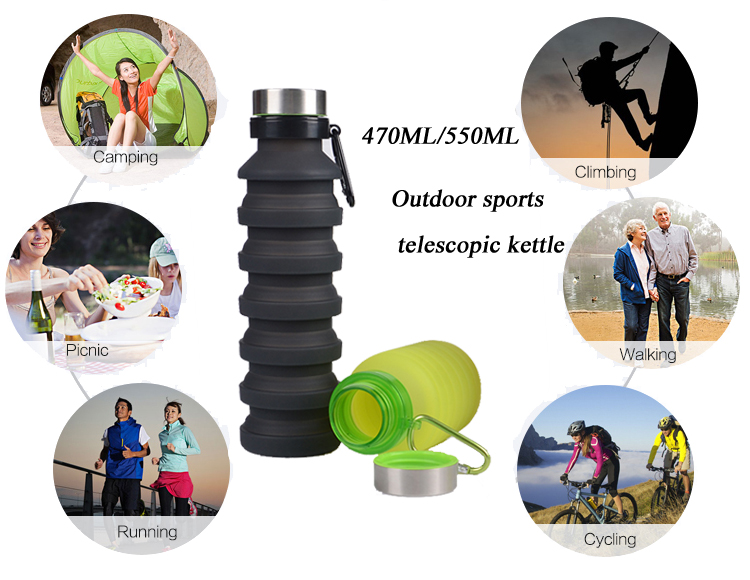 Foldable Water Bottles With Custom Logo Collapsible Silicone Bottles Sports 9