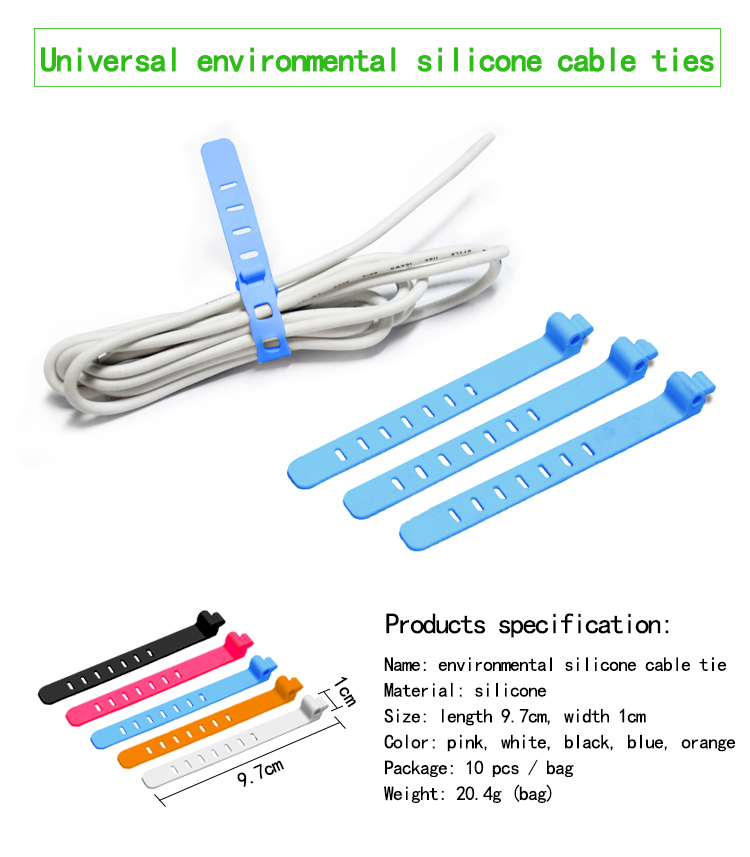 Colorful Reusable Silicone Cable Tie with Logo