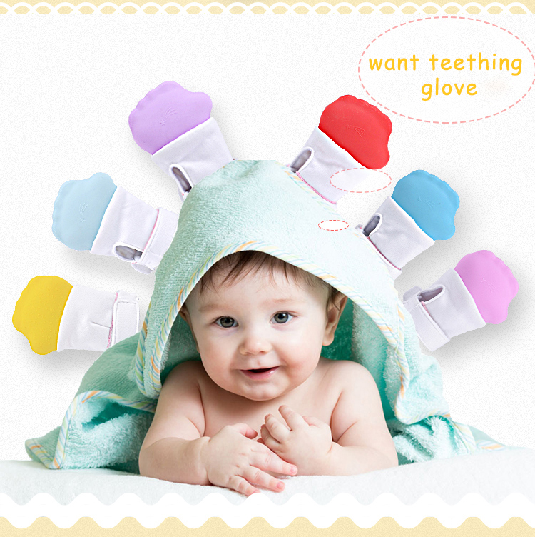 Children Products Bpa Free Baby Soft Silicone Teether Mitten Gloves 3