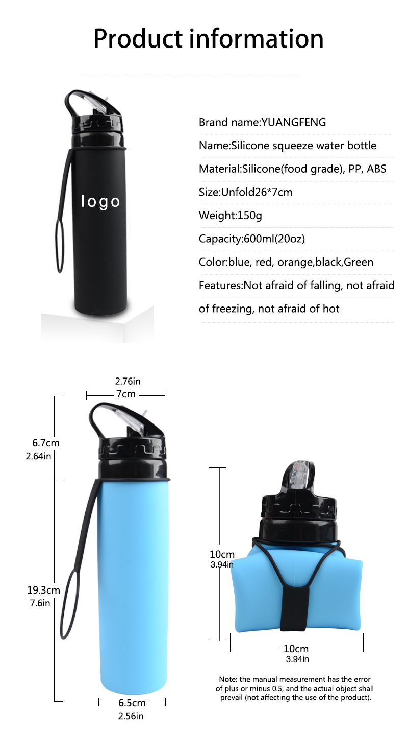 Collapsible Bottles With Custom Logo Shaker Sport Bottle Drinking Foldable Silicone Water Bottle 11