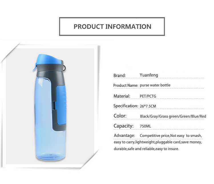 Trend 2019 New Product 750ml Portable Sport Plastic Drinking Water Bottle with Card Storage 9