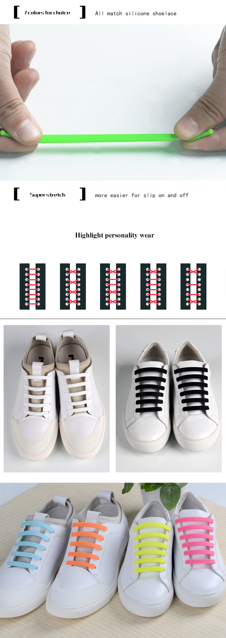 Wholesale 100% Silicone Material And Flat Feature Custom Logo No Tie Shoelaces 13