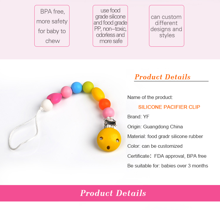 China Manufacturer Wholesale Safe Silicone Baby Pacifier Soother Chain Holder Clip 7