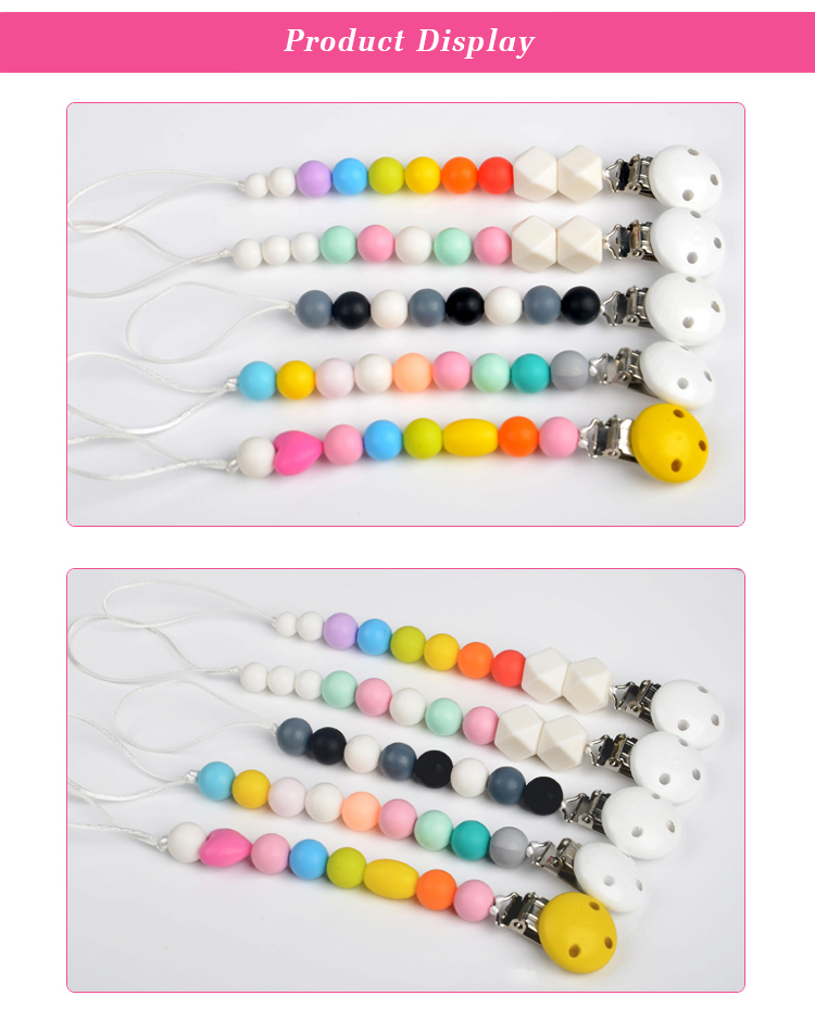 China Manufacturer Wholesale Safe Silicone Baby Pacifier Soother Chain Holder Clip 11