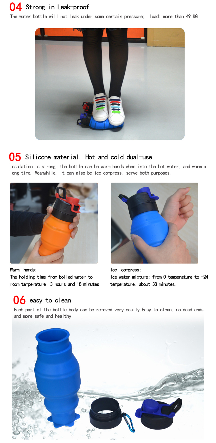 100% BPA free ourdoot sport silicone foldable water bottle 9