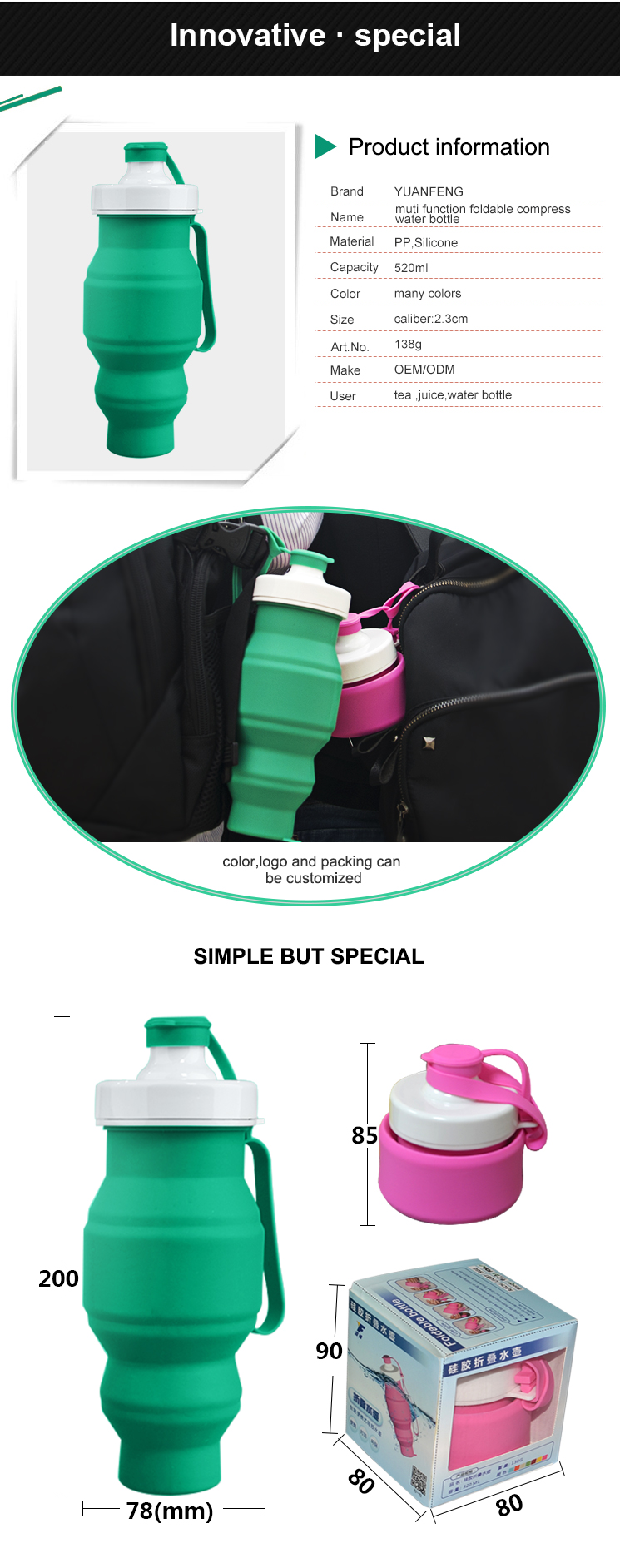 travel silicone water bottle foldable collapsible for kids 11