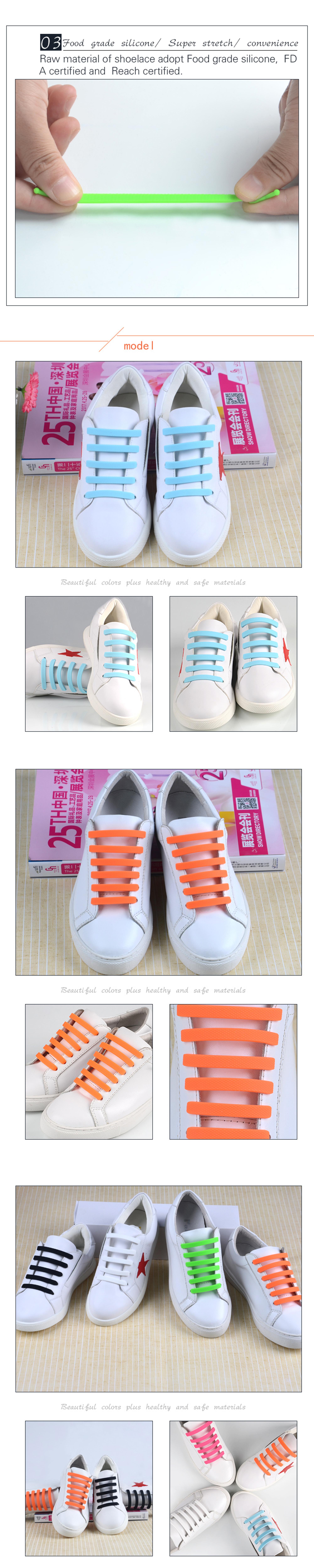Wholesale Custom Printed Lazy No Tie Silicone Elastic Shoelaces 13