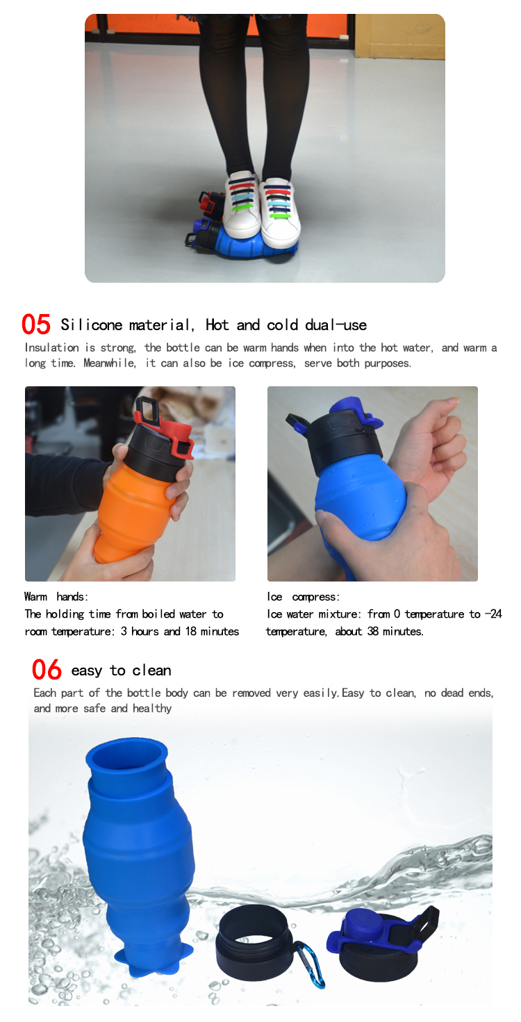 China Manufacturer Wholesale Outdoor BPA Free Portable Collapsible Silicone Fold able Sport Water Bottle 9