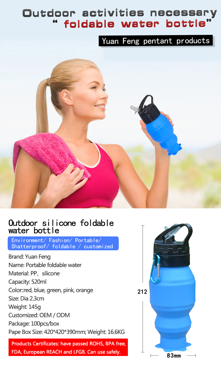 Leak Proof BPA Free Silicone Foldable Sports Outdoor Travel Water Bottles
