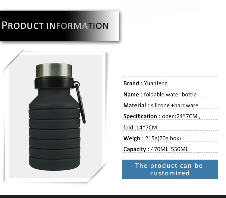 Fashionable Soft 550ml Flat Collapsible Silicone Water Bottle 5