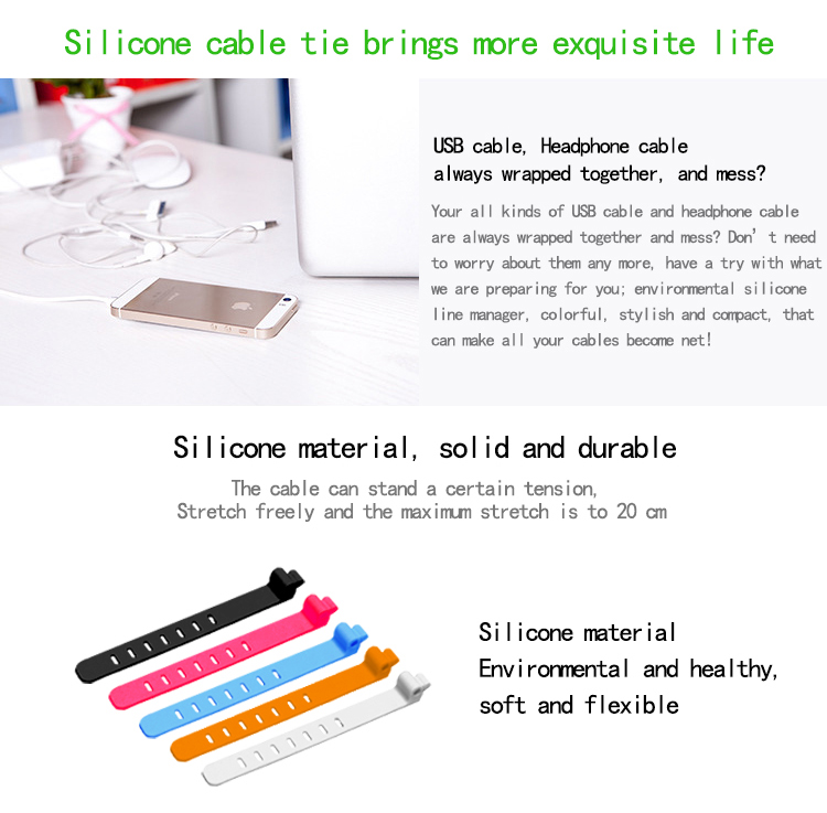 Colorful Reusable Silicone Cable Tie with Logo 3