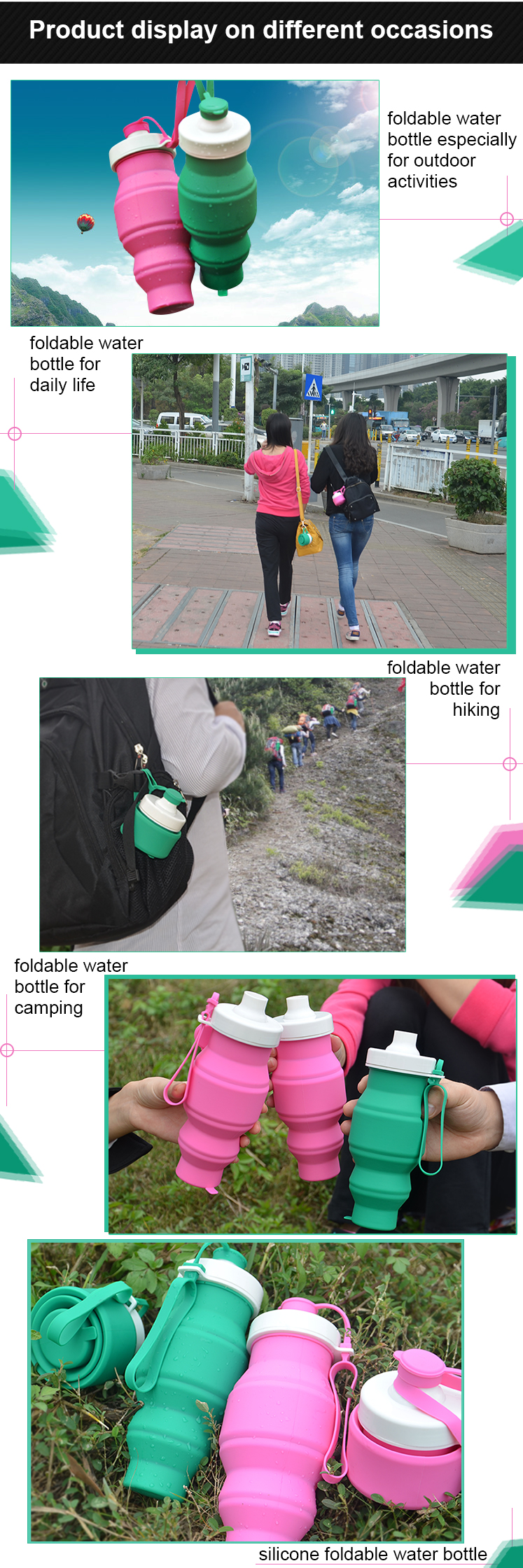 Promotional Printed Rubber Silicone Foldable Water Bottle 5