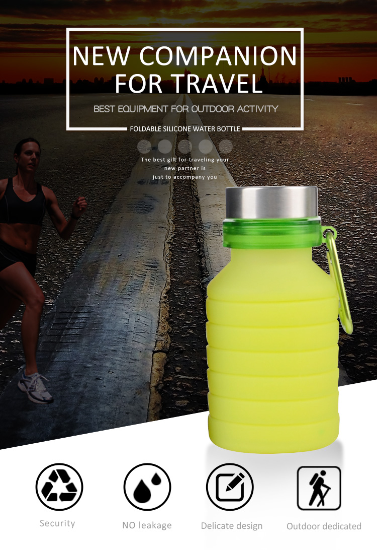 BPA Free Leak-proof 550ML Outdoor Sport  silicone Water Bottle 3