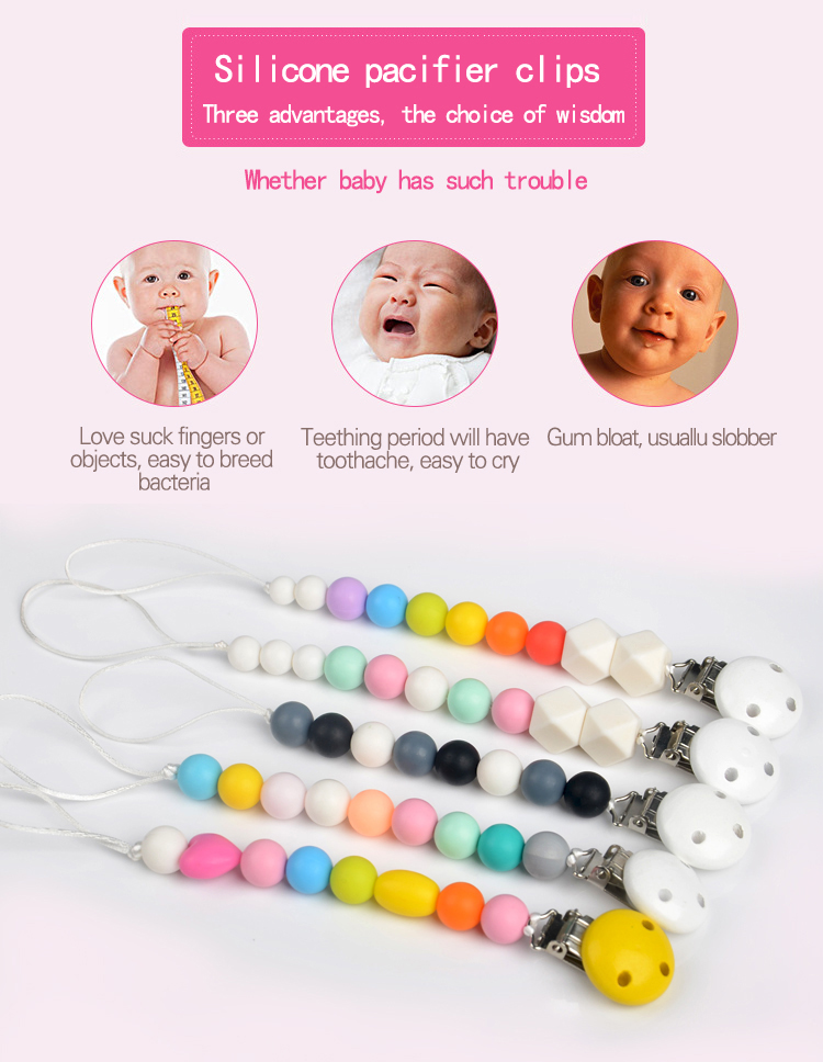 China Manufacturer Wholesale Safe Silicone Baby Pacifier Soother Chain Holder Clip 5