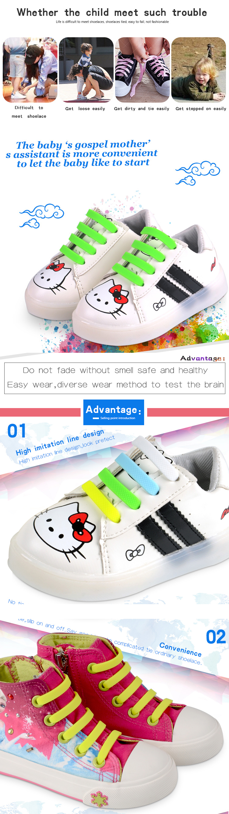 Silicone Tieless Shoelaces No Tie Shoe Laces For Kids 7