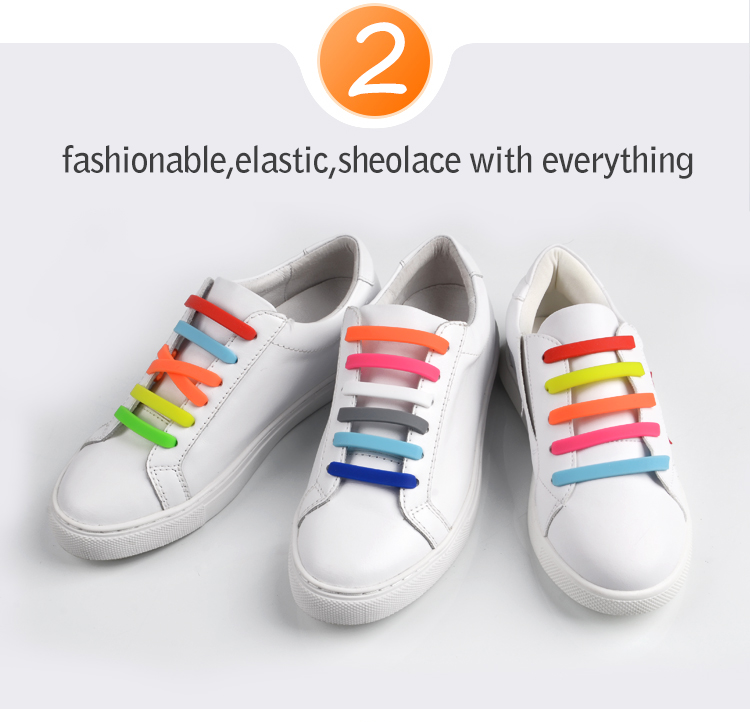 Rubber Slip Sneaker Flat Elastic No Tie Silicone Rainbow Shoelaces 13