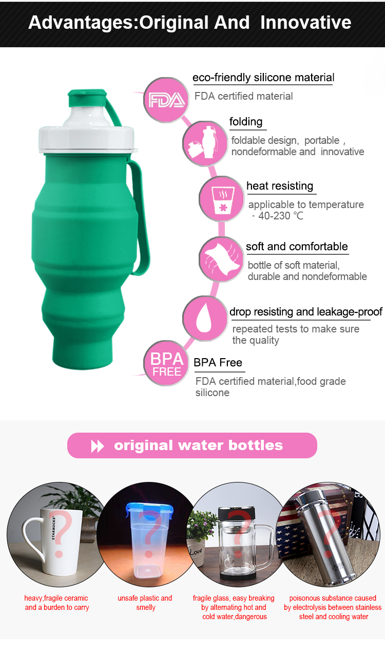 530ml Bpa Free Silicone Running Water Bottle With Custom Logo 5