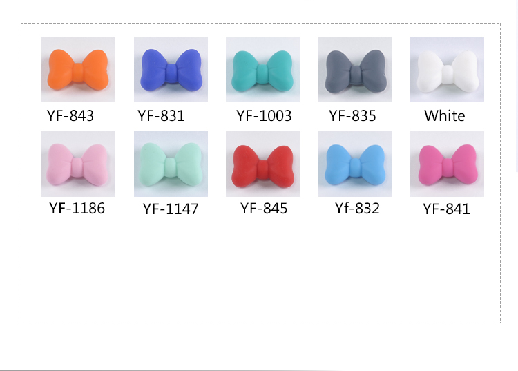 Hot selling BPA Free silicone bow tie beads for baby teether toy,necklaces,gift 9