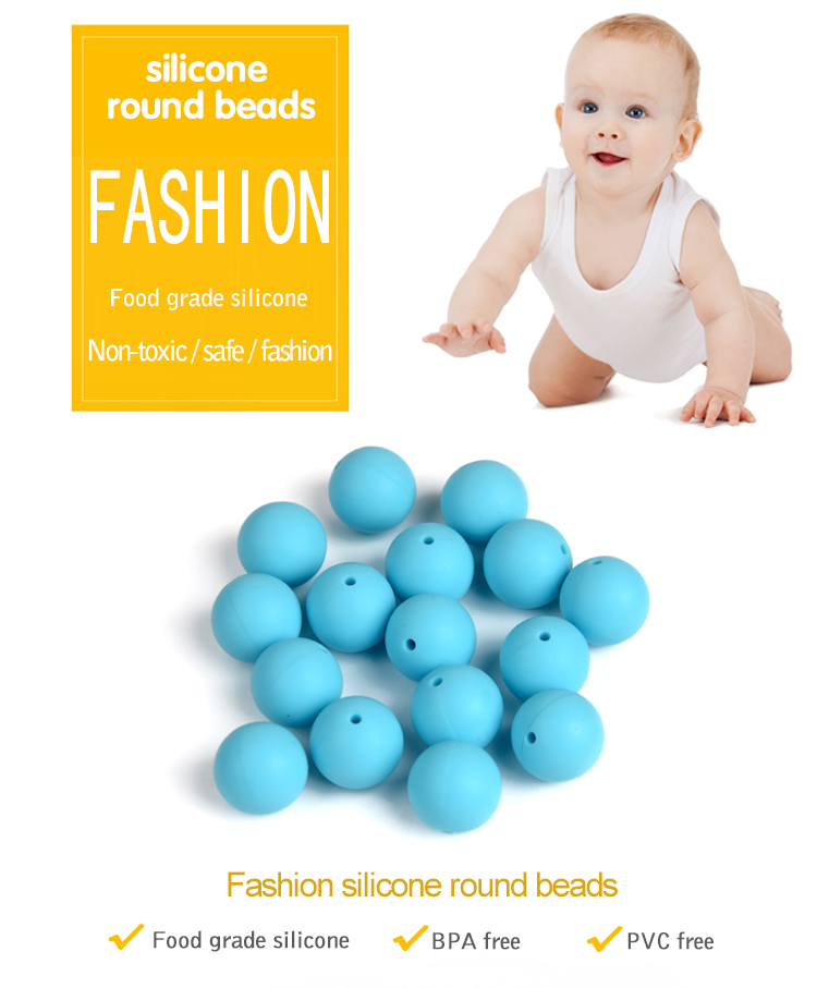 Custom Food Grade Soft Baby Teething Silicone Round Beads 15mm Silicone Beads For Pacifier 3