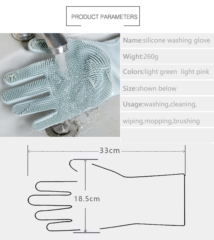 Kitchen Cleaner Silicone Gloves with Scrubber Silicone Dishwashing Gloves 7