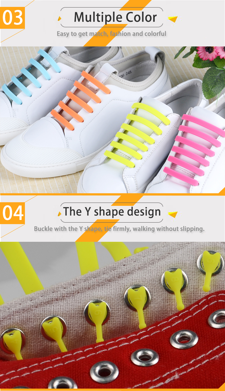 New Style Multi Colored Rubber Elastic Shoelaces Lazy No Tie Silicone Shoelace For Adults 15