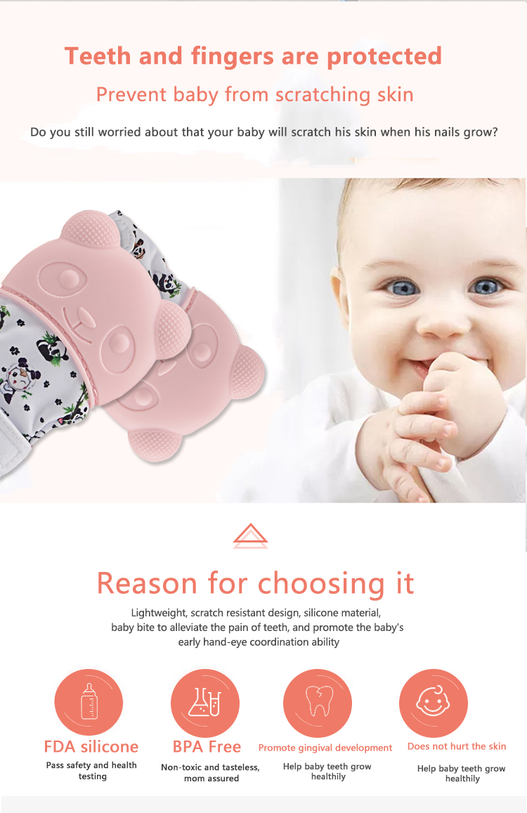 Panda Shape Pasilicone Safety Teether Baby Teething Gloves 5