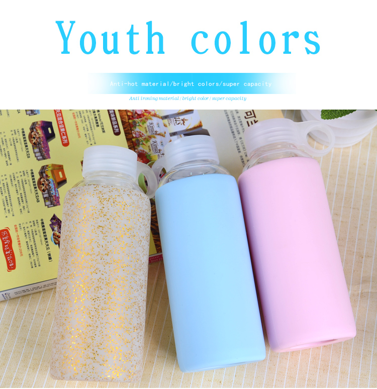 China factory custom fashion sport glass water bottle cover with silicone sleeve 23