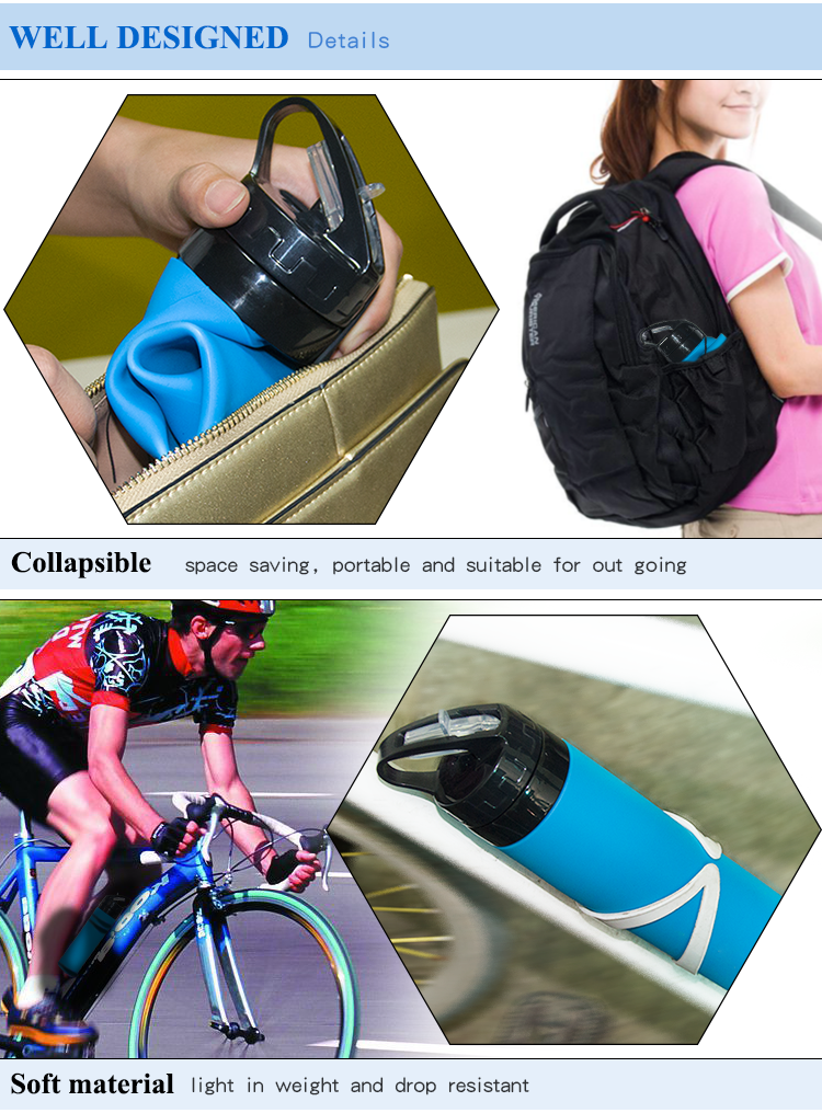 Promotion Custom Logo Collapsible Shaker Bottle Drinking Foldable Silicone Water Bottle 15