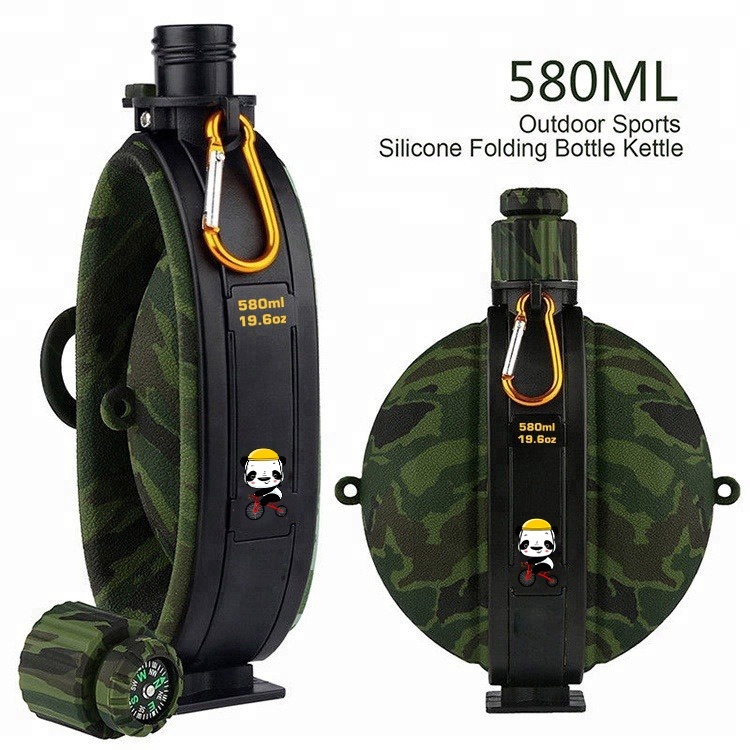 Custom Branding Silicone Material Foldable Sports Water Bottle With Stainless Steels Cap