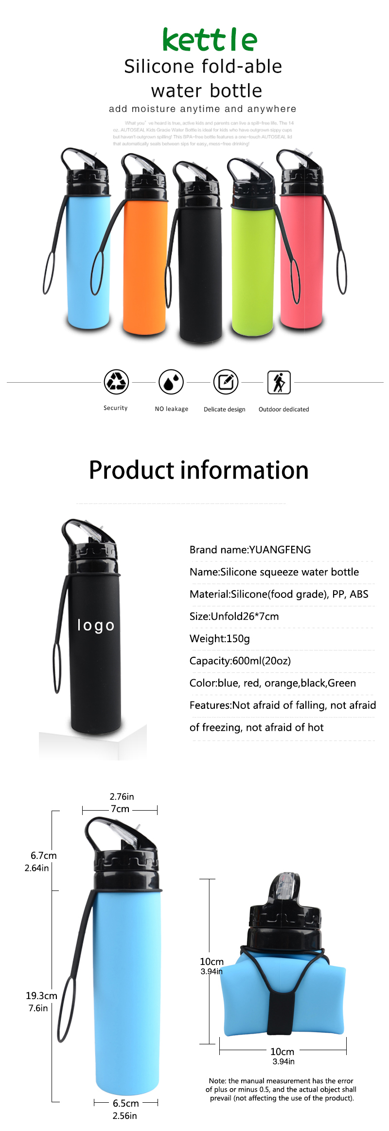Promotional Gift New Sports Bottle Food Grade Silicone Collapsible Water Bottle 5