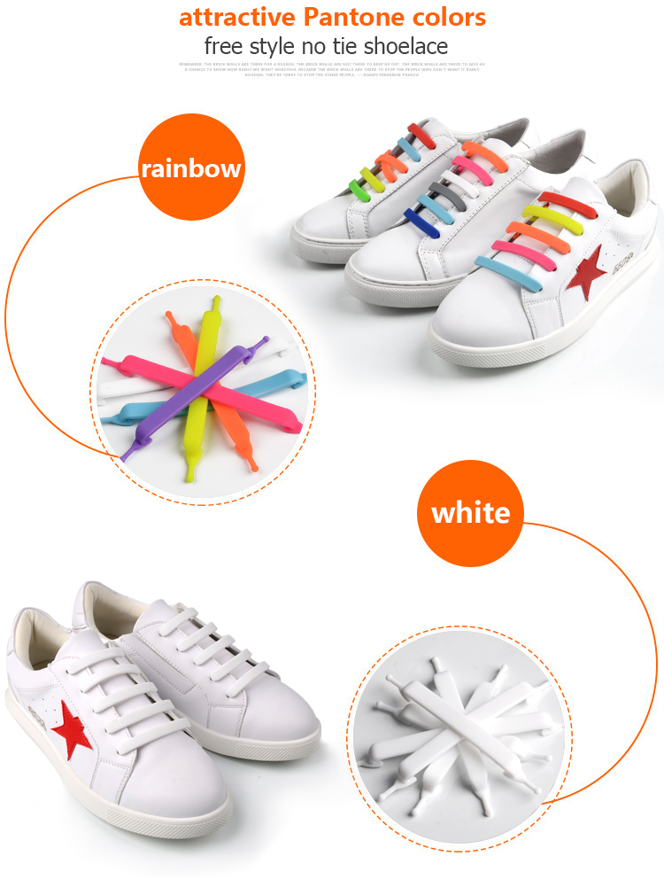 Rubber Slip Sneaker Flat Elastic No Tie Silicone Rainbow Shoelaces 23