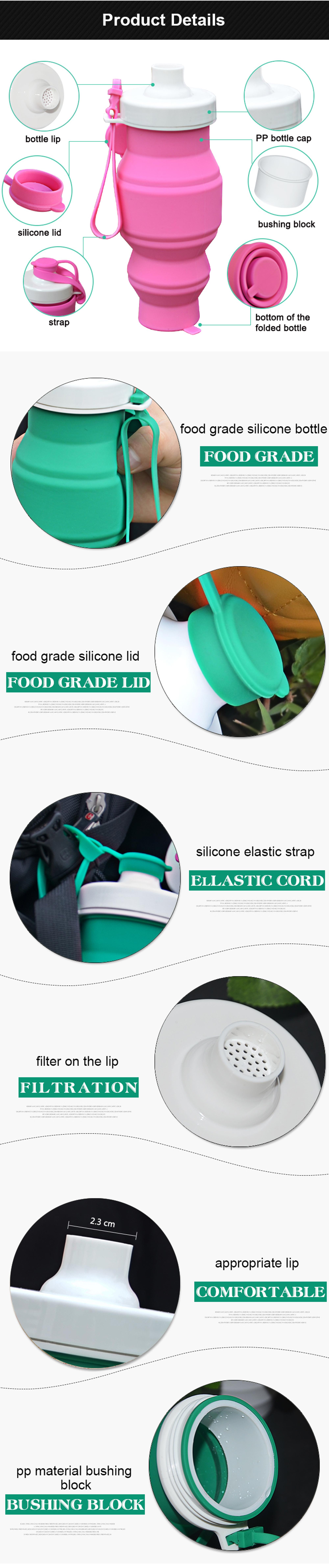 Drinkware eco-Friendly silicone water bottle foldable collapsible 13