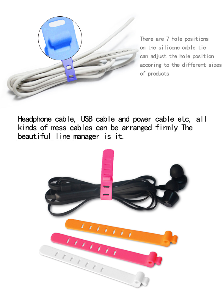 Colorful Reusable Silicone Cable Tie with Logo 7