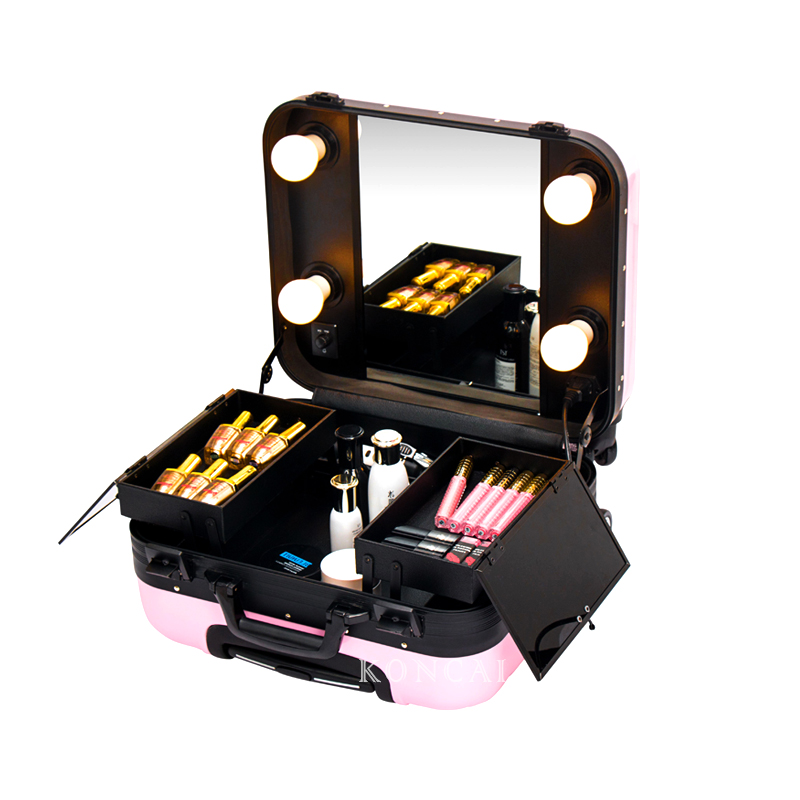 Lovely Pink Valise Makeup Lighted Case Cosmetic Train Case KC-211