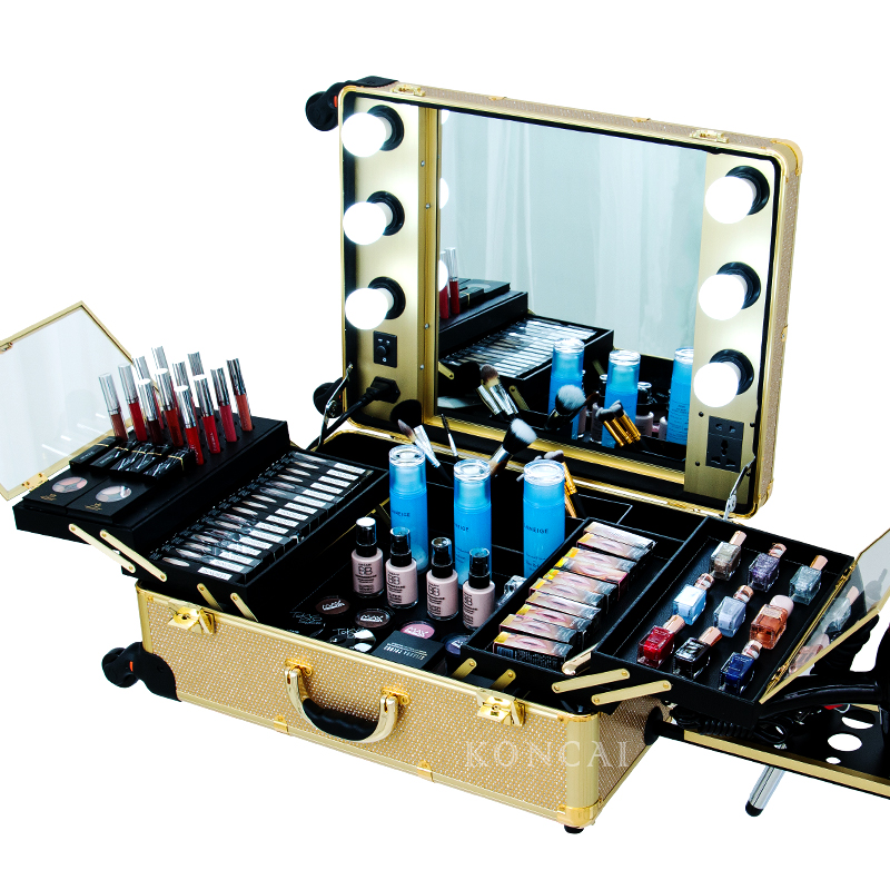 Gold Bling Diamond Professional Makeup Station Beauty Light Case KC-210