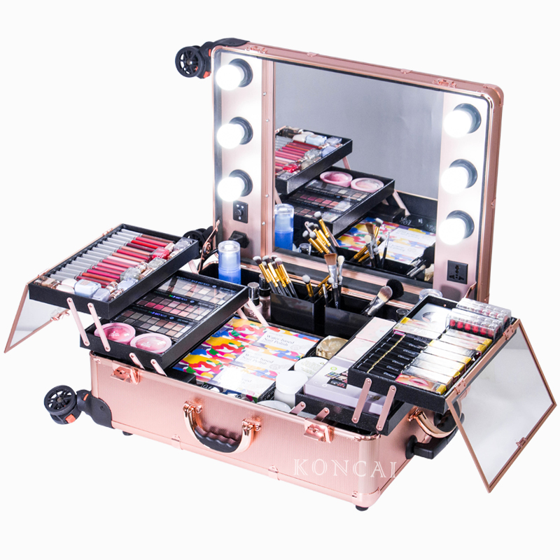 Koncai Best Selling Makeup Station Cosmetic Rolling Case with Lights KC-210